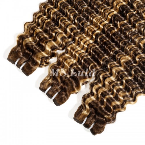 #4/27 Honey Blonde Highlight Deep Wave Virgin Human Hair Bundles | Human Hair Wig | Lace Front